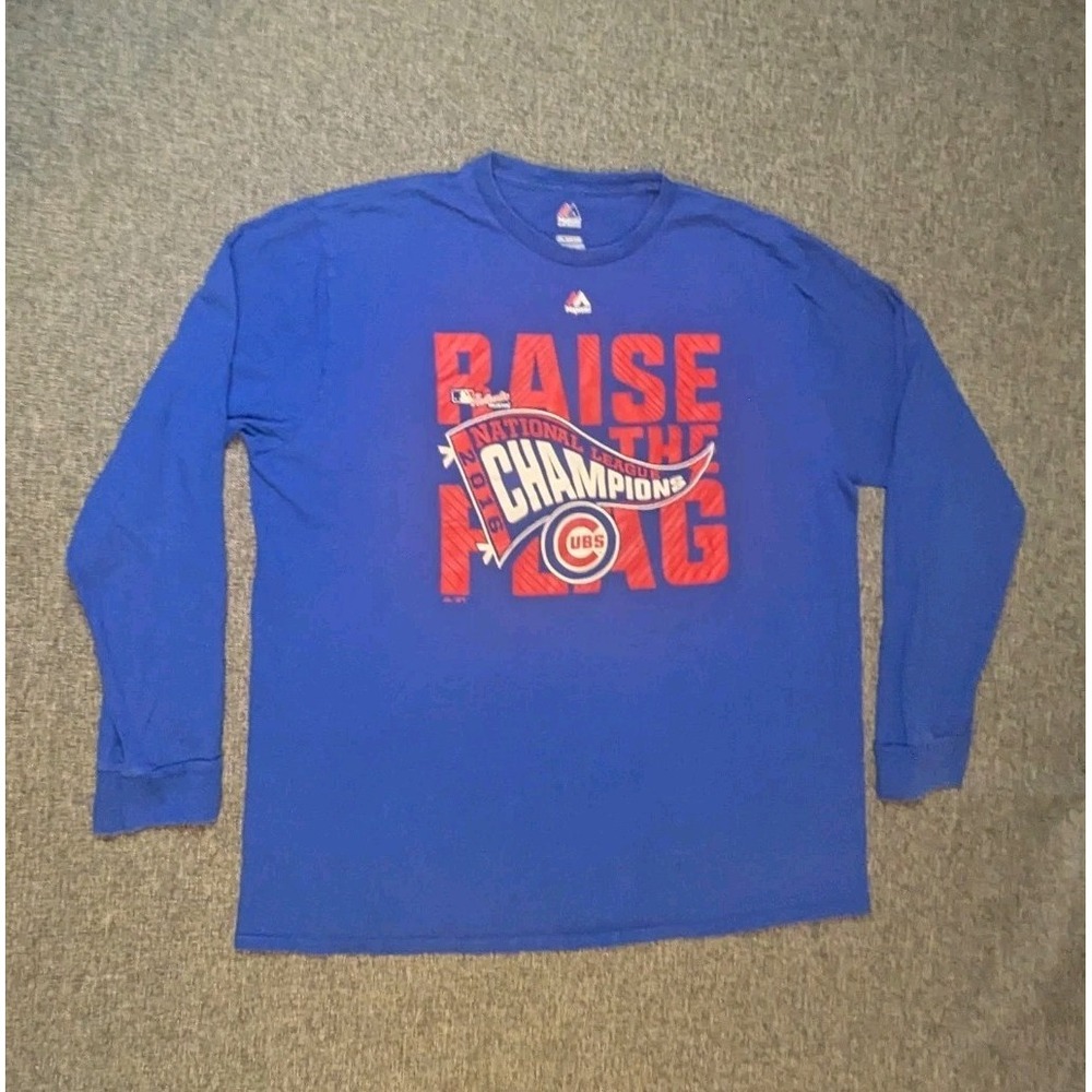 Majestic CHICAGO CUBS Raise The Flag 2016 Champions Long-Sleeve T-Shirt Blue 2XL
